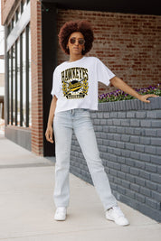 IOWA HAWKEYES BASES LOADED BOXY FIT WOMEN'S CROP TEE