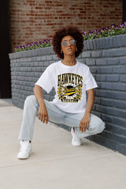 IOWA HAWKEYES BASES LOADED BOXY FIT WOMEN'S CROP TEE