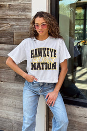 IOWA HAWKEYES DEEP ROOTS BOXY FIT WOMEN'S CROPPED TEE