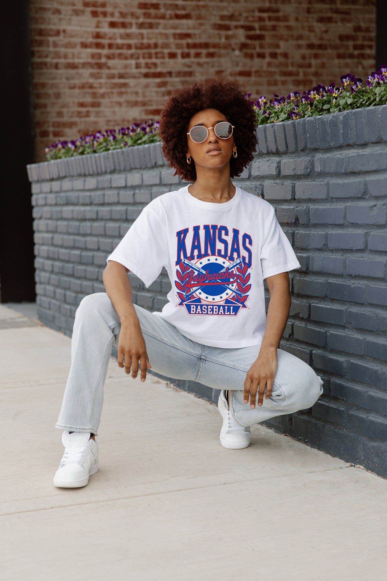 KANSAS JAYHAWKS BASES LOADED BOXY FIT WOMEN'S CROP TEE