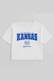 KANSAS JAYHAWKS EASY WIN BOXY FIT CROP TEE