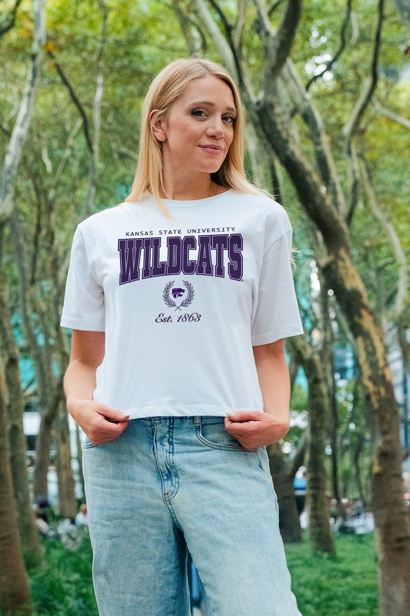 KANSAS STATE WILDCATS EASY WIN BOXY FIT CROP TEE