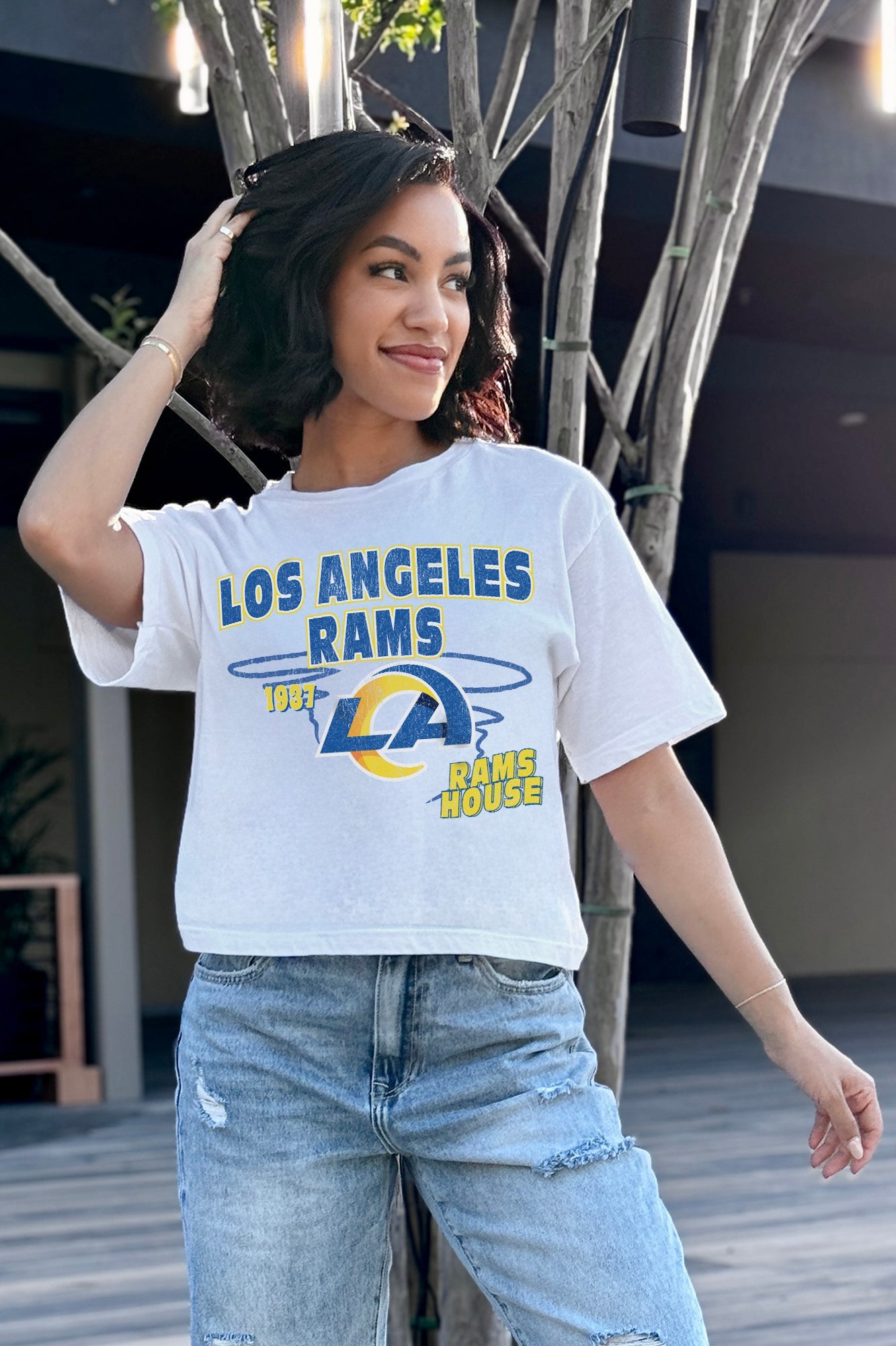 LOS ANGELES RAMS GAMEDAY GOALS BOXY FIT WOMEN'S CROP TEE