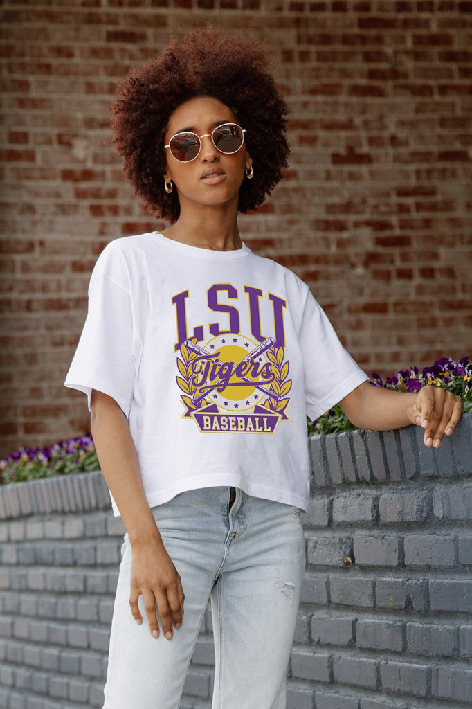 LSU TIGERS BASES LOADED BOXY FIT WOMEN'S CROP TEE