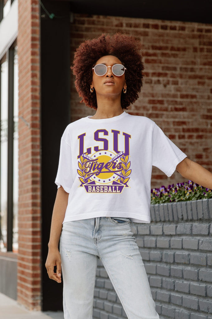 LSU TIGERS BASES LOADED BOXY FIT WOMEN'S CROP TEE