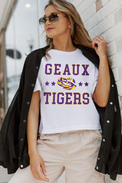 White LSU TIGERS To The Point Boxy Crop Tee - Styled Look | Gameday Couture - SOHO