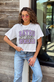 LSU TIGERS DEEP ROOTS BOXY FIT WOMEN'S CROPPED TEE