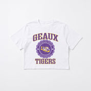LSU TIGERS RETRO PLAY BOXY FIT CROPPED TEE