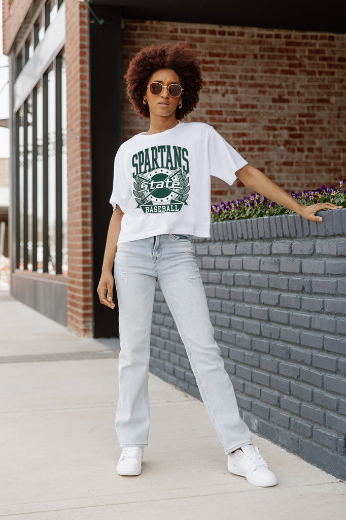 MICHIGAN STATE SPARTANS BASES LOADED BOXY FIT WOMEN'S CROP TEE