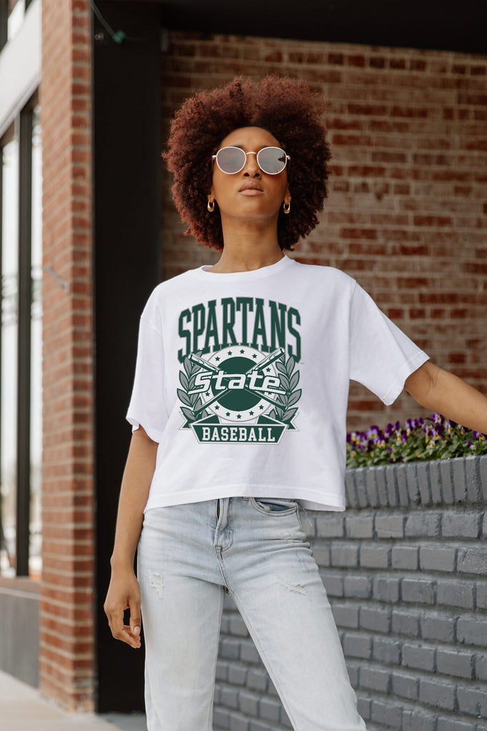 MICHIGAN STATE SPARTANS BASES LOADED BOXY FIT WOMEN'S CROP TEE