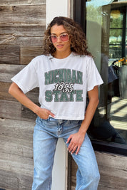 MICHIGAN STATE SPARTANS DEEP ROOTS BOXY FIT WOMEN'S CROPPED TEE
