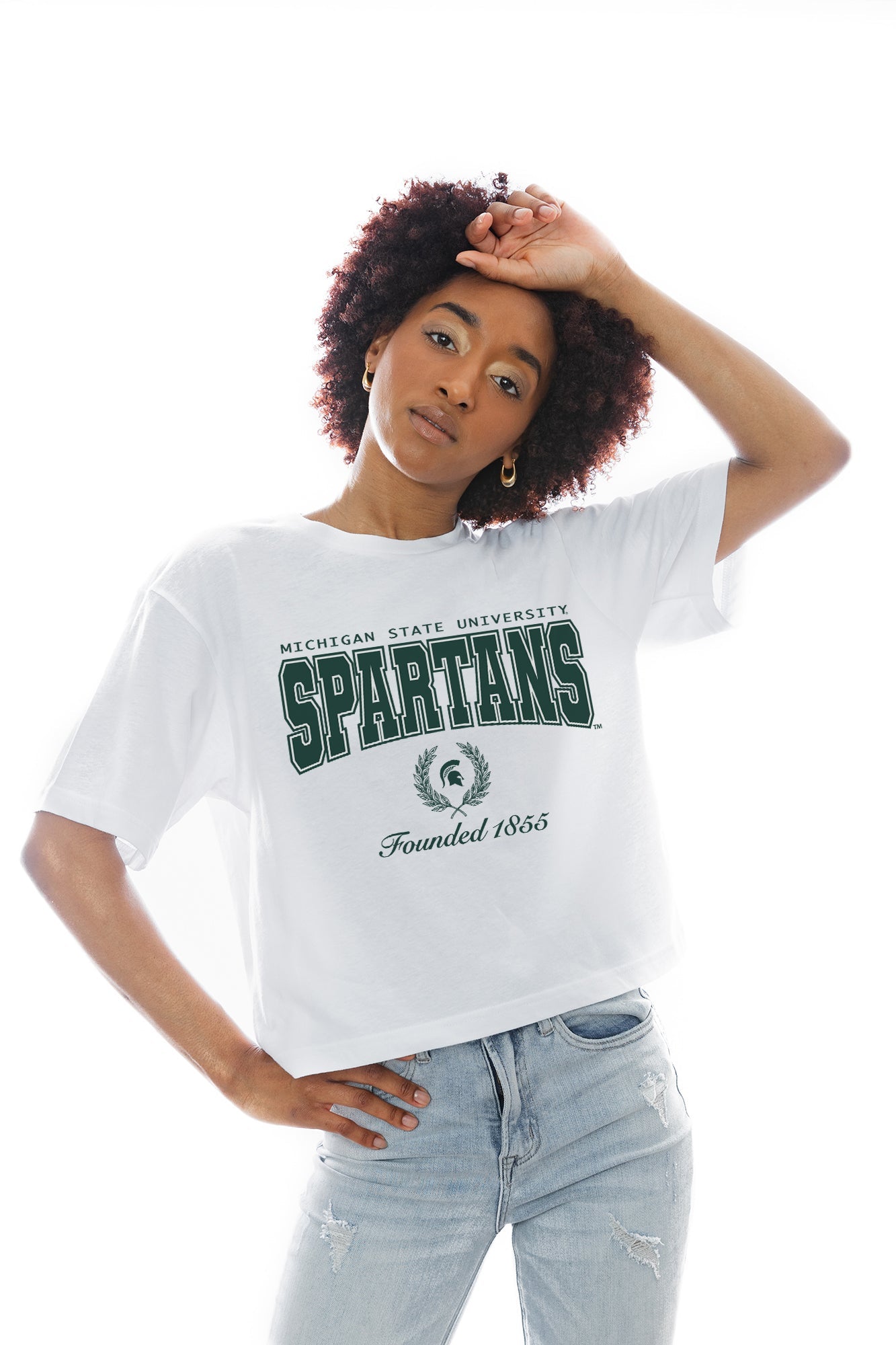 MICHIGAN STATE SPARTANS EASY WIN BOXY FIT CROP TEE