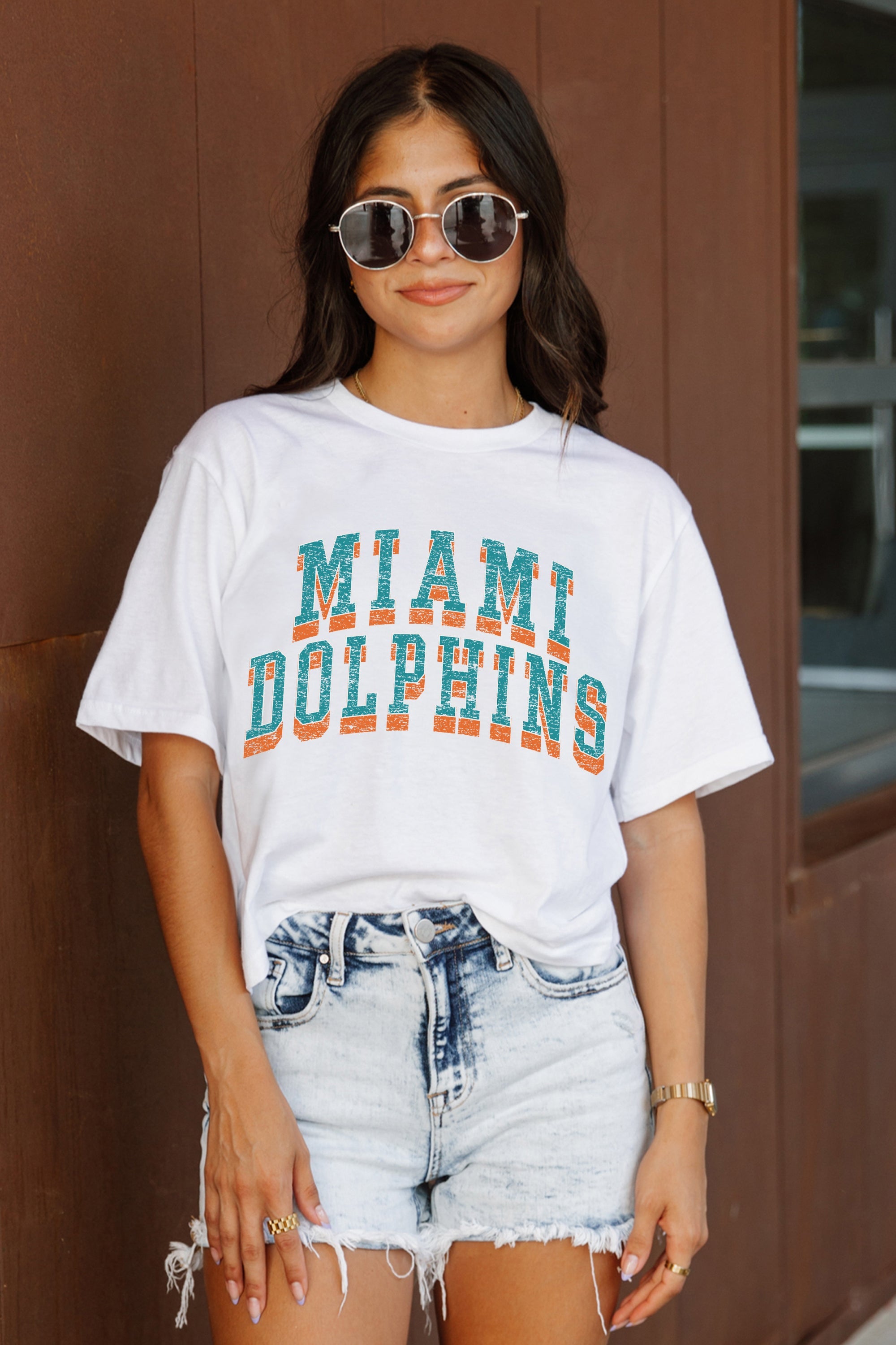 MIAMI DOLPHINS CLAIM TO FAME BOXY FIT WOMEN'S CROPPED TEE