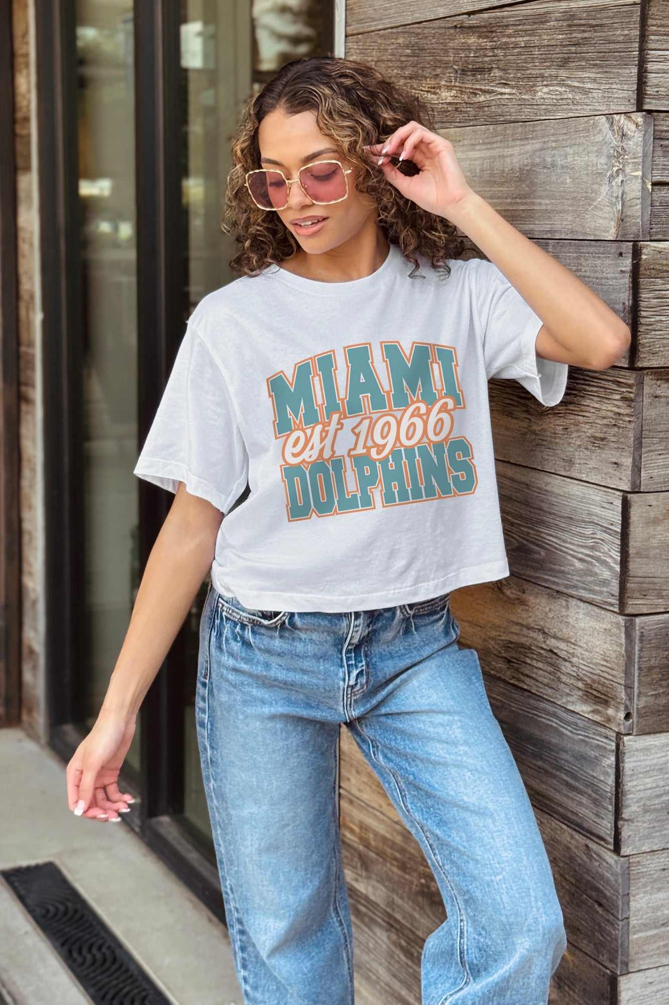 MIAMI DOLPHINS DEEP ROOTS BOXY FIT CROPPED TEE