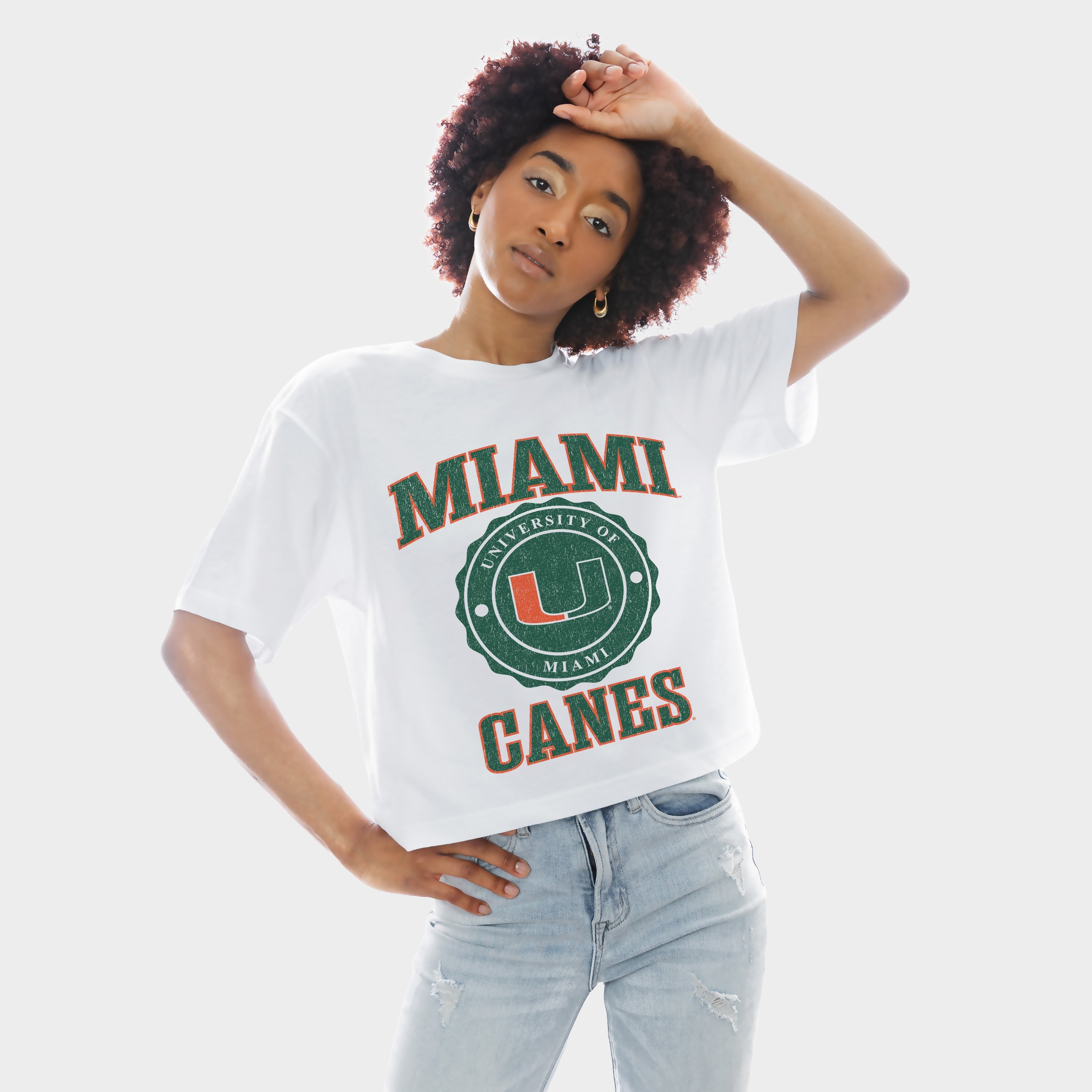 MIAMI HURRICANES RETRO PLAY BOXY FIT CROPPED TEE