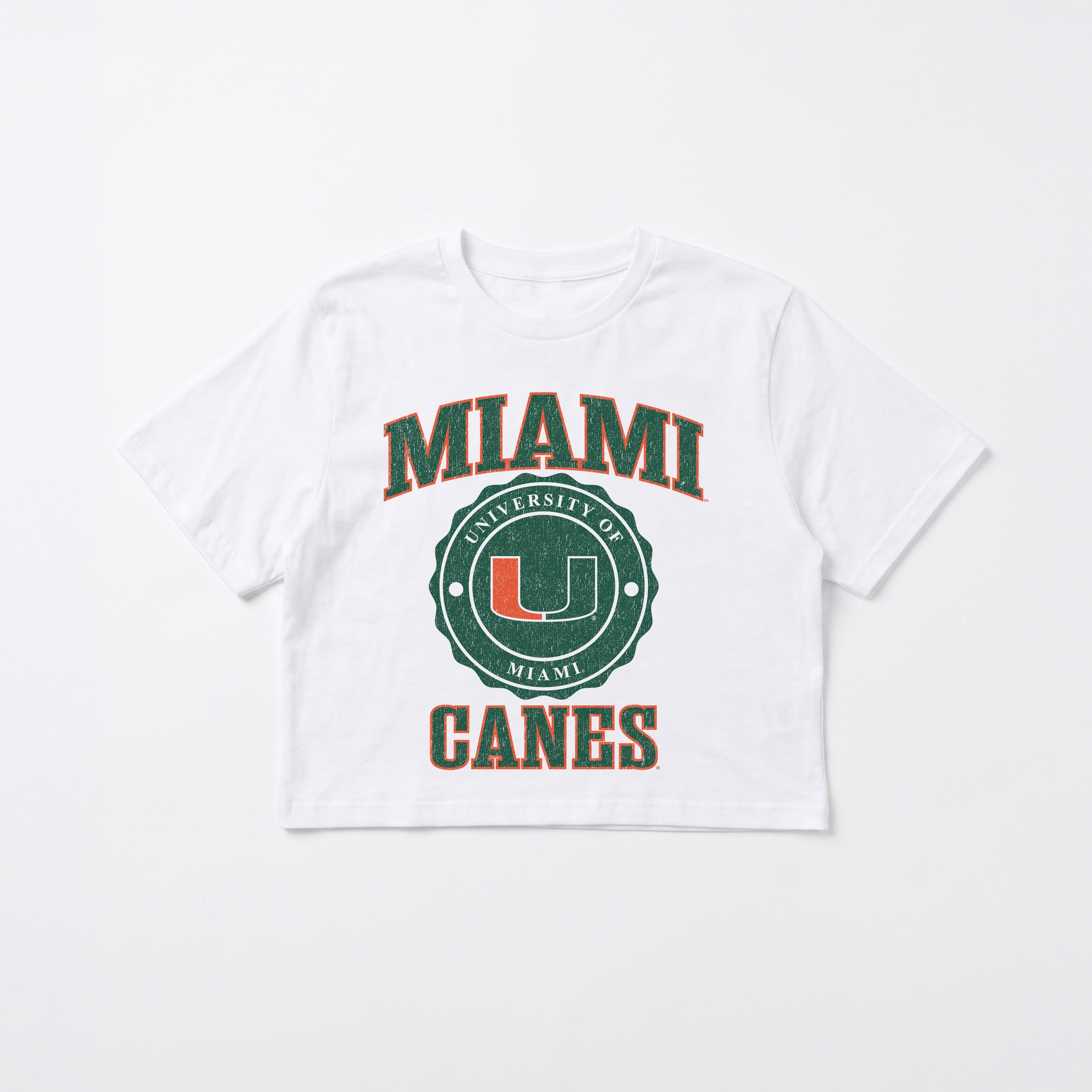 MIAMI HURRICANES RETRO PLAY BOXY FIT CROPPED TEE