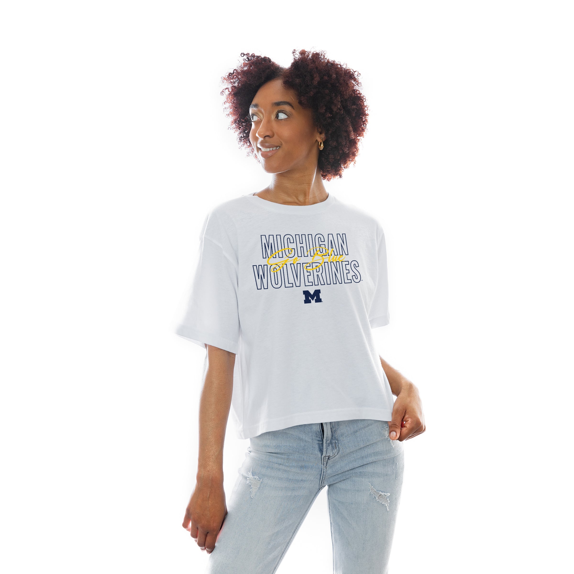 MICHIGAN WOLVERINES KEEP PLAYING BOXY FIT WOMEN'S CROP TEE
