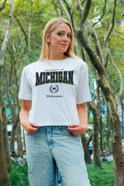 MICHIGAN WOLVERINES EASY WIN BOXY FIT CROP TEE
