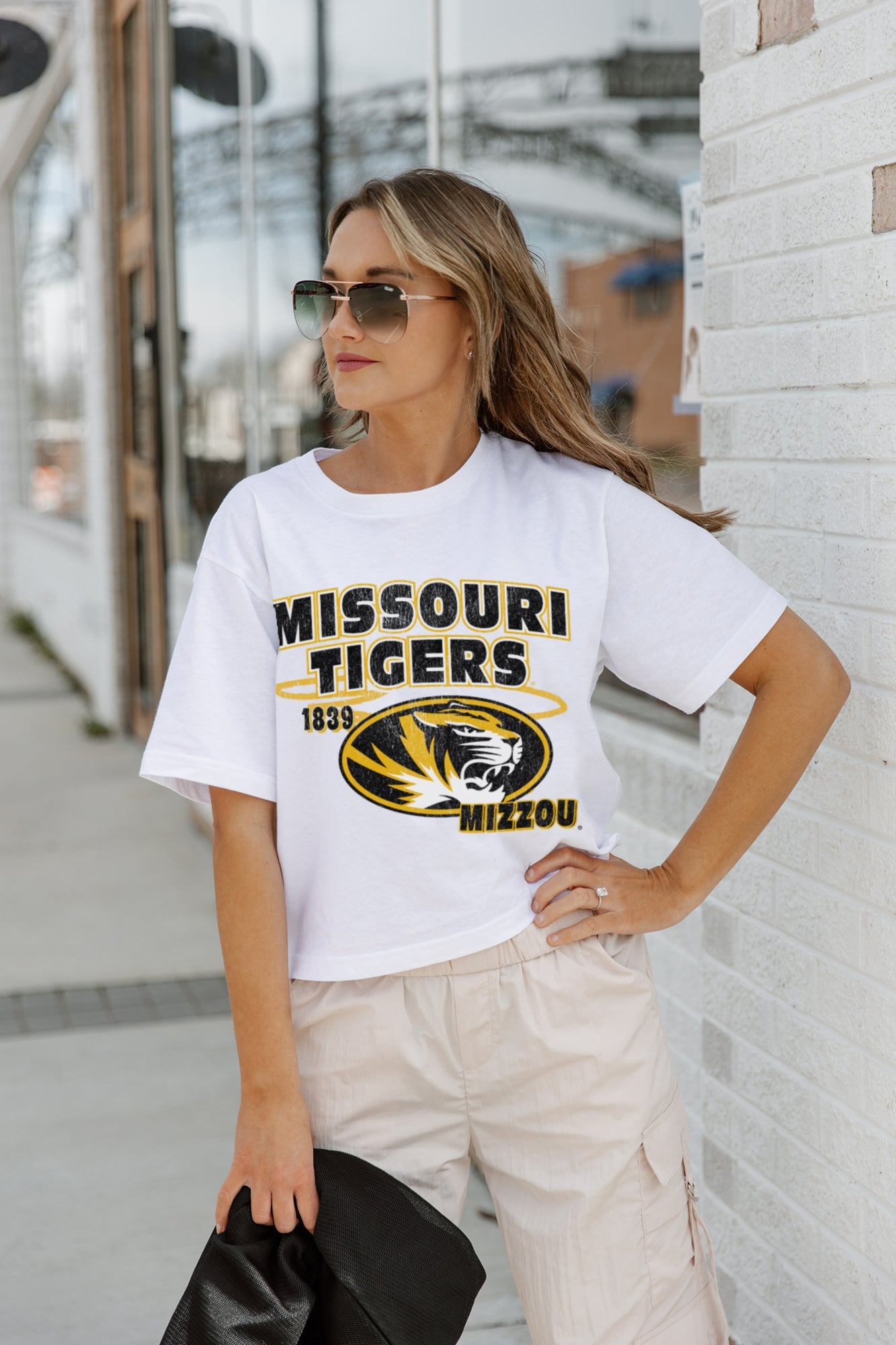 White Missouri Tigers Gameday Goals Boxy Crop Tee - On Model Front View, Street Styled | Gameday Couture - SOHO