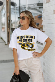 White Missouri Tigers Gameday Goals Boxy Crop Tee - On Model Front View, Street Styled | Gameday Couture - SOHO