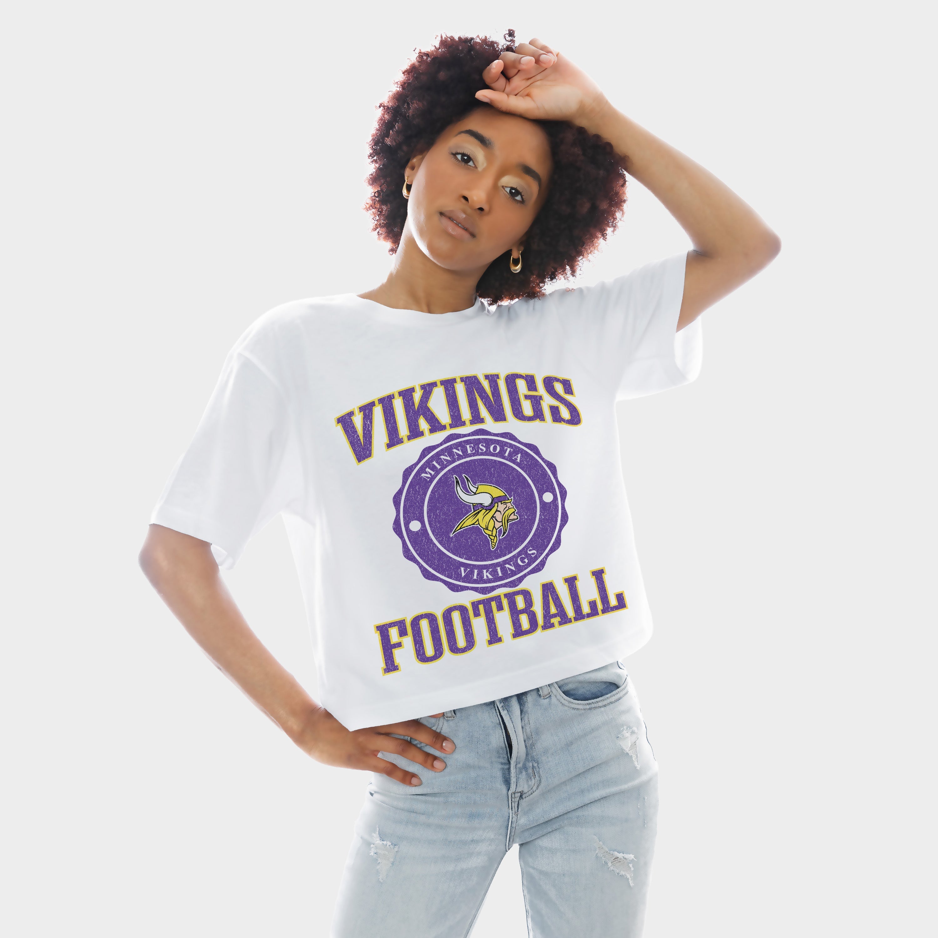 MINNESOTA VIKINGS RETRO PLAY BOXY FIT CROPPED TEE