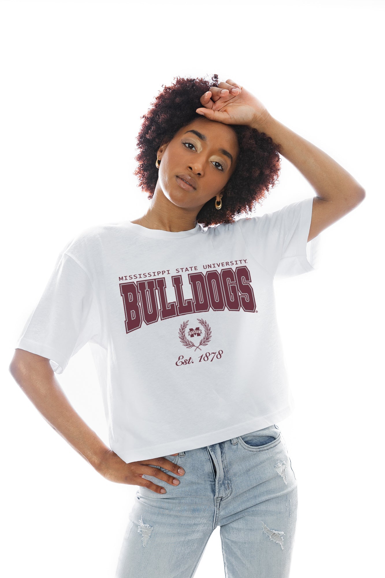 MISSISSIPPI STATE BULLDOGS EASY WIN BOXY FIT CROP TEE