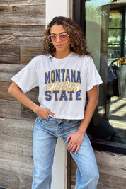 MONTANA STATE BOBCATS DEEP ROOTS BOXY FIT WOMEN'S CROPPED TEE