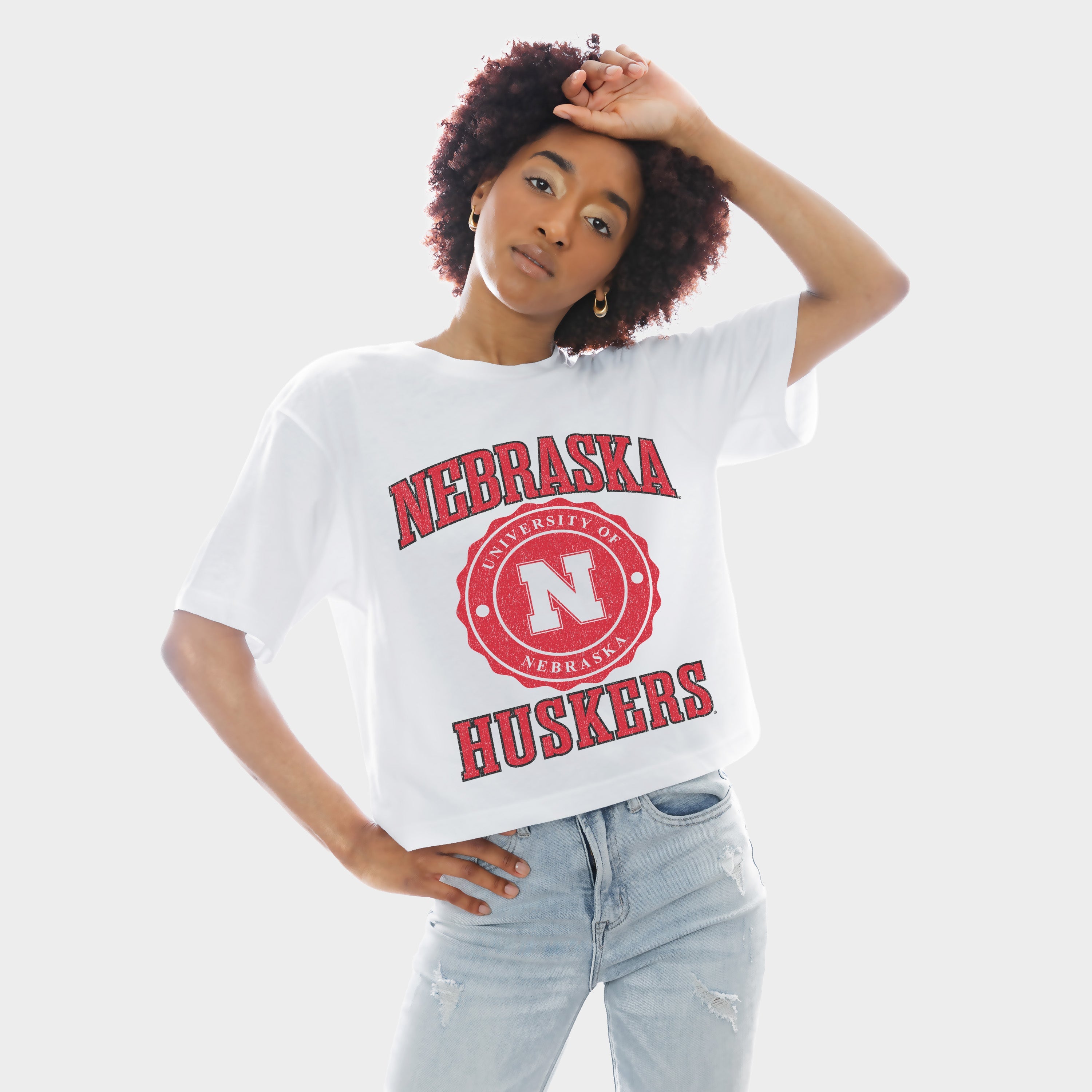 NEBRASKA CORNHUSKERS RETRO PLAY BOXY FIT CROPPED TEE