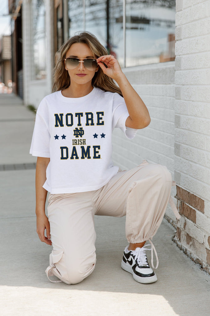 NOTRE DAME FIGHTING IRISH (SOHO) TO THE POINT BOXY FIT WOMEN'S CROP TEE