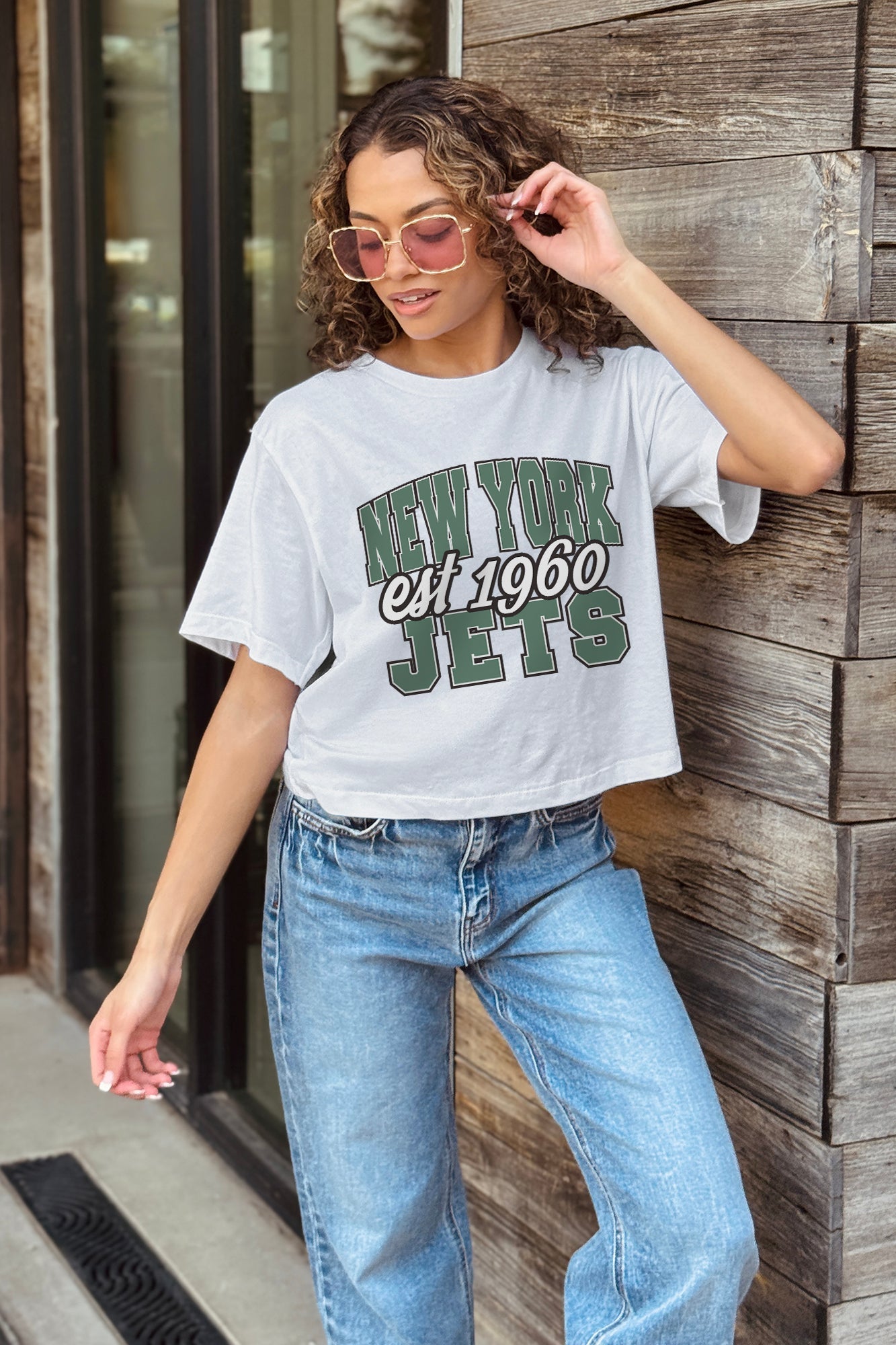 NEW YORK JETS DEEP ROOTS BOXY FIT CROPPED TEE