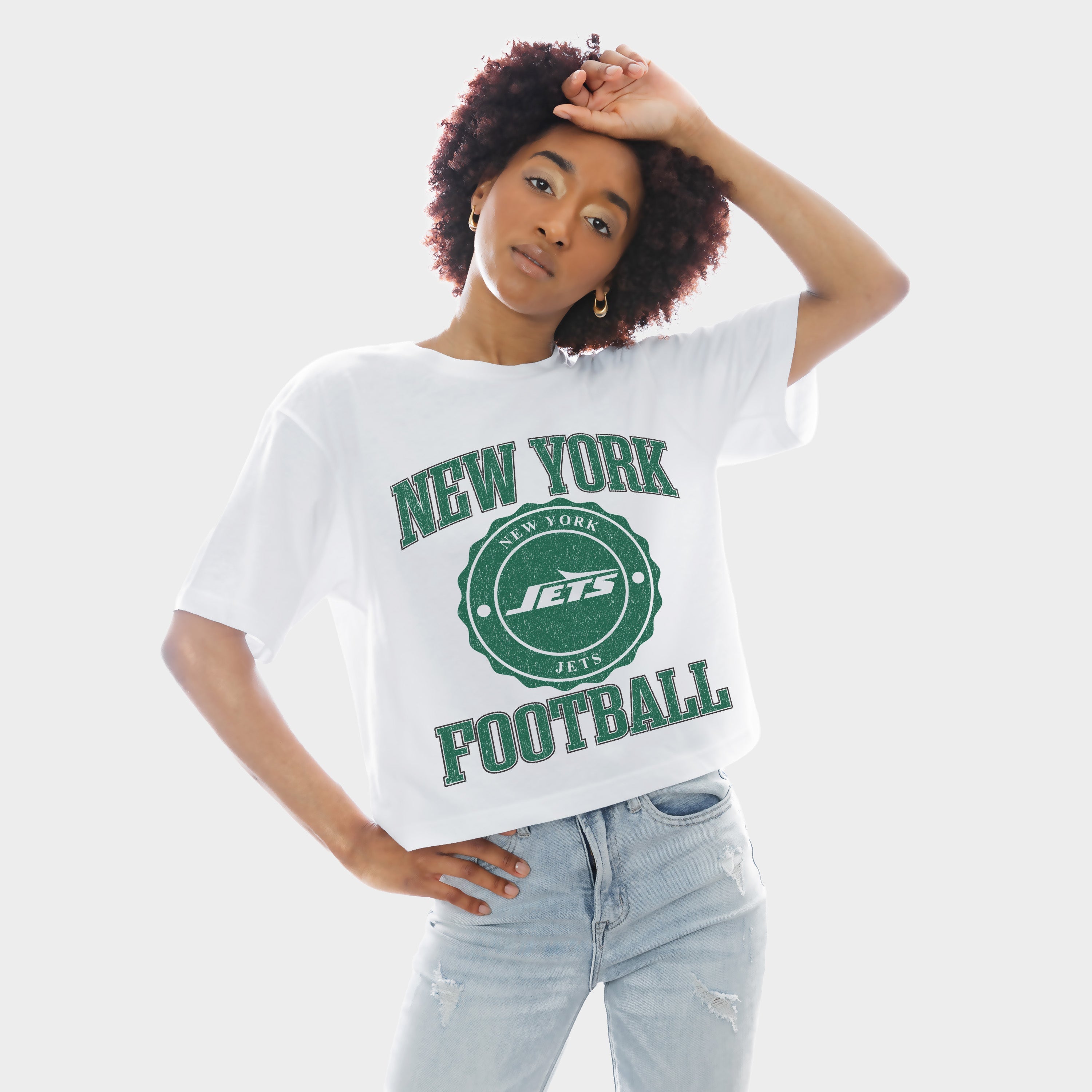 NEW YORK JETS RETRO PLAY BOXY FIT CROPPED TEE