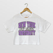NEW YORK UNIVERSITY VIOLETS DEEP ROOTS BOXY FIT WOMEN'S CROPPED TEE