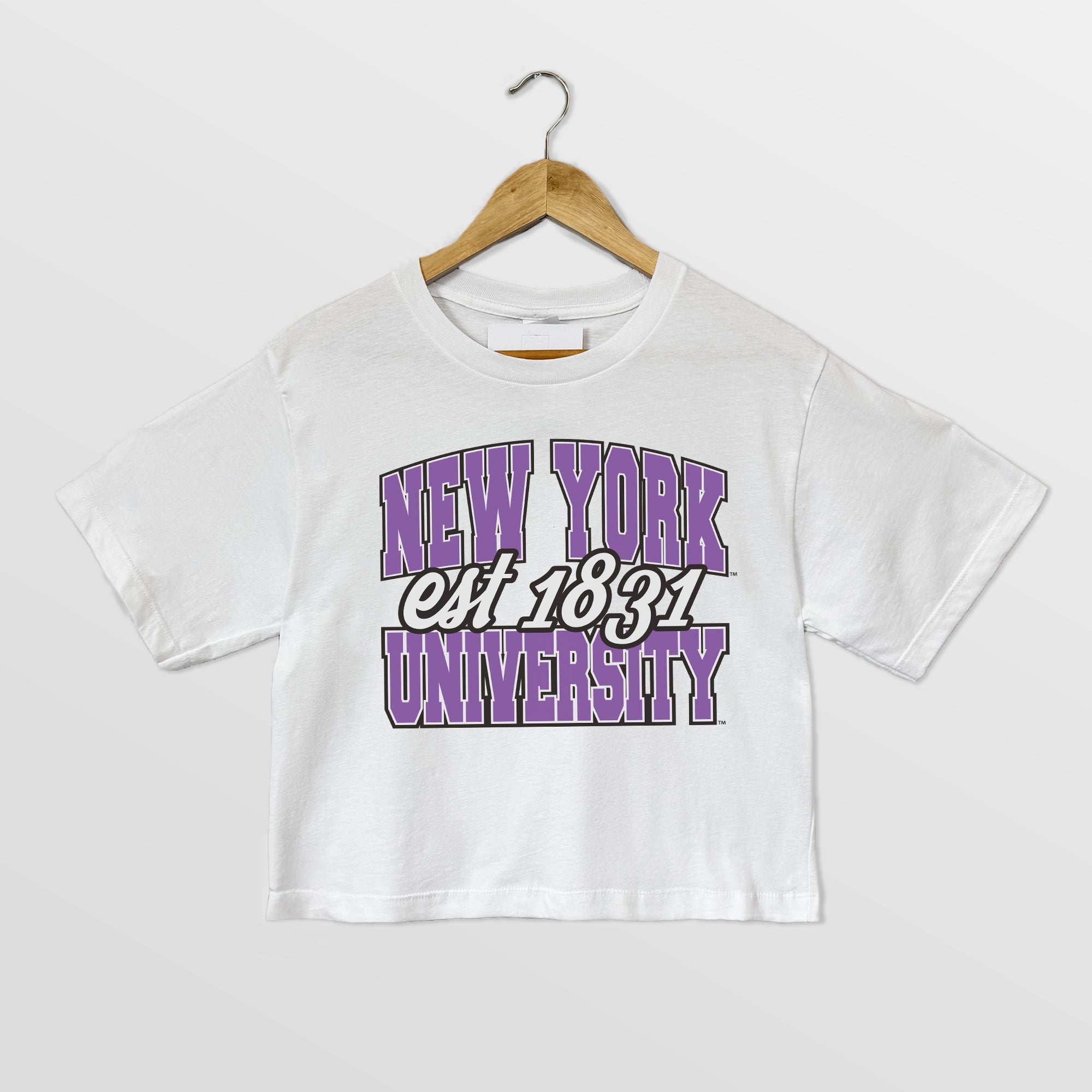 NEW YORK UNIVERSITY VIOLETS DEEP ROOTS BOXY FIT WOMEN'S CROPPED TEE