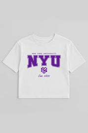 NEW YORK UNIVERSITY VIOLETS EASY WIN BOXY FIT CROP TEE