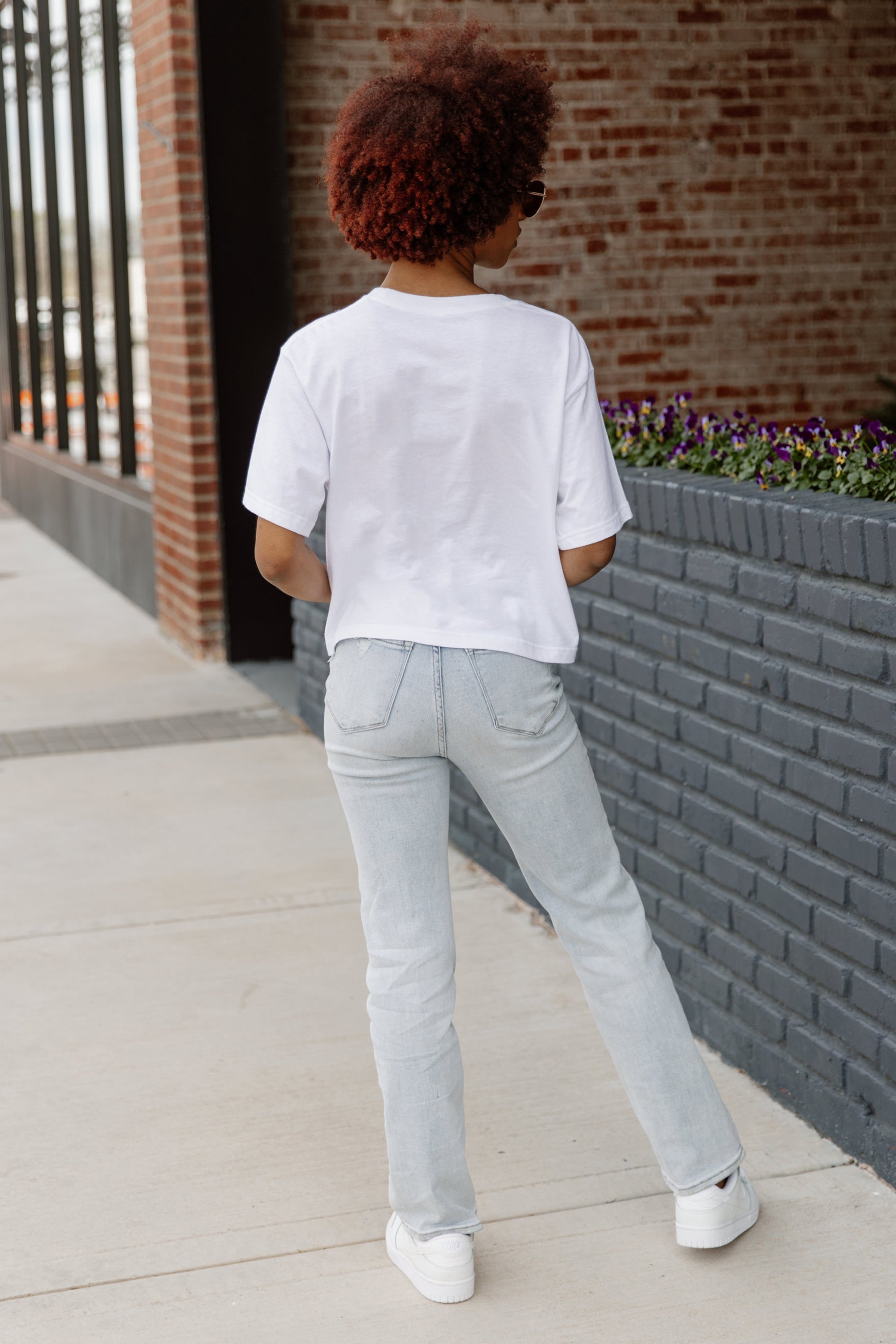 White OKLAHOMA SOONERS Bases Loaded Boxy Fit Women's Crop Tee - Back View | Gameday Couture - SOHO