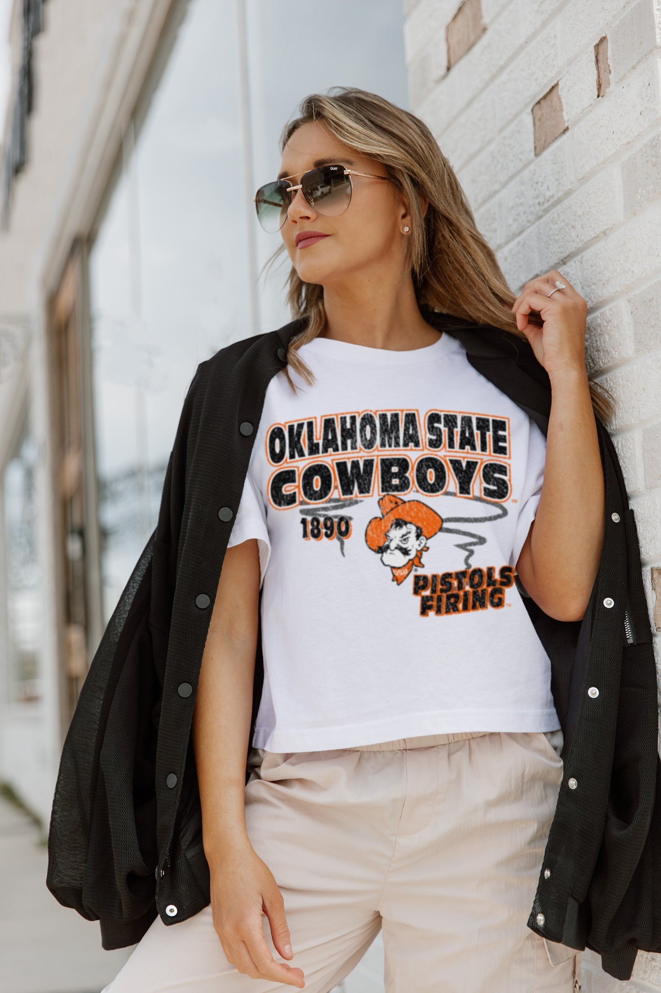 OKLAHOMA STATE COWBOYS GAMEDAY GOALS BOXY FIT WOMEN'S CROP TEE