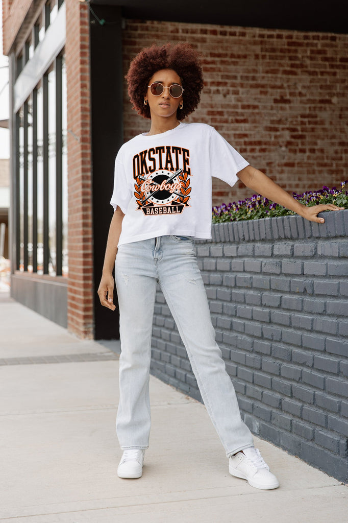 OKLAHOMA STATE COWBOYS BASES LOADED BOXY FIT WOMEN'S CROP TEE