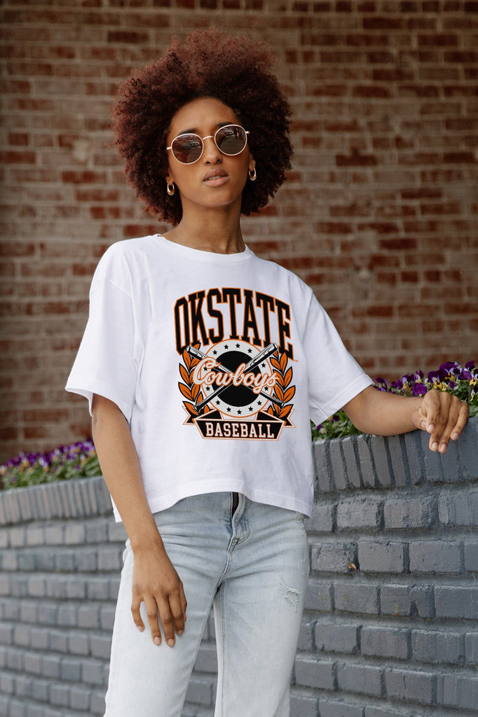OKLAHOMA STATE COWBOYS BASES LOADED BOXY FIT WOMEN'S CROP TEE