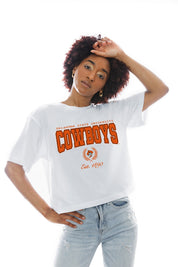 OKLAHOMA STATE COWBOYS EASY WIN BOXY FIT CROP TEE