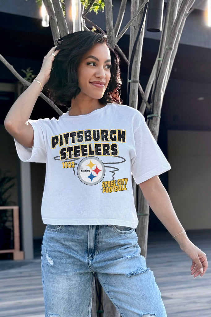 PITTSBURGH STEELERS GAMEDAY GOALS BOXY FIT WOMEN'S CROP TEE
