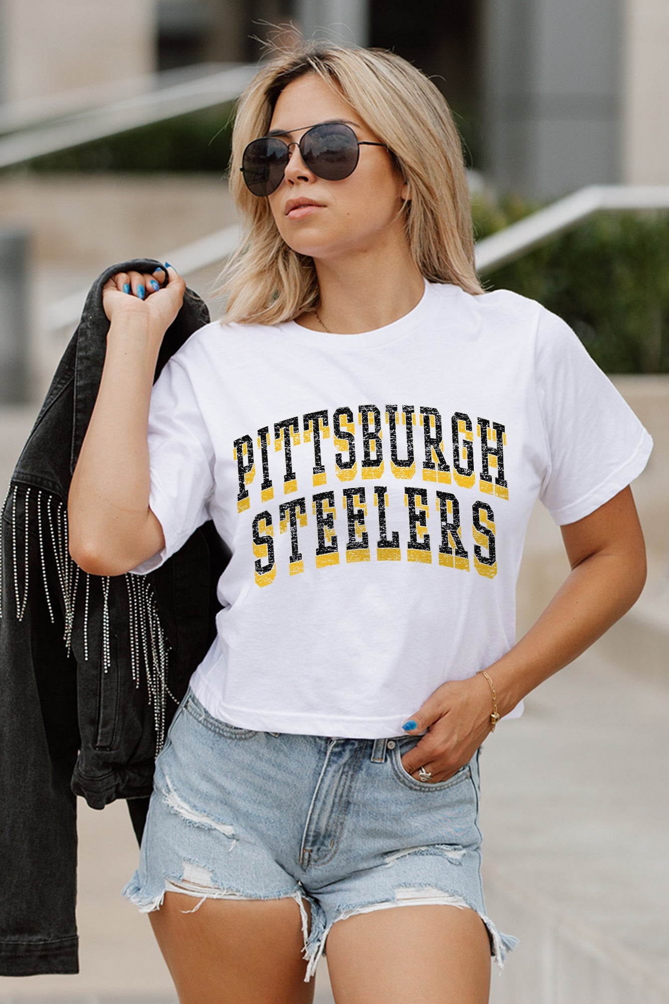 PITTSBURGH STEELERS CLAIM TO FAME BOXY FIT WOMEN'S CROPPED TEE