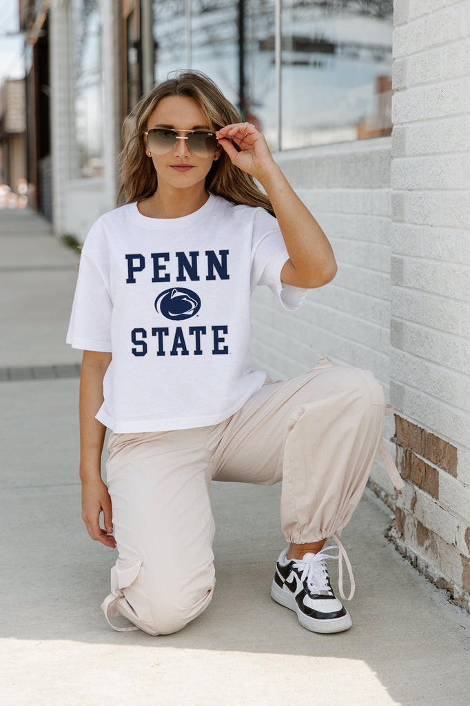 PENN STATE NITTANY LIONS TO THE POINT BOXY FIT WOMEN'S CROP TEE