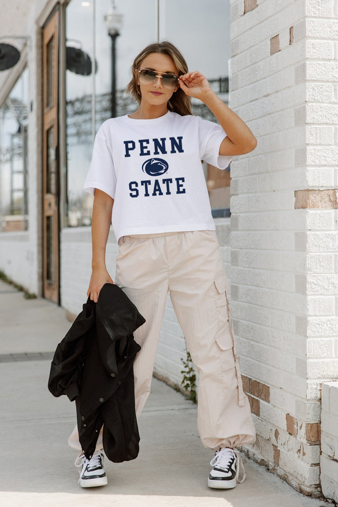 PENN STATE NITTANY LIONS TO THE POINT BOXY FIT WOMEN'S CROP TEE