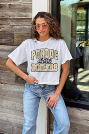 PURDUE BOILERMAKERS DEEP ROOTS BOXY FIT WOMEN'S CROPPED TEE