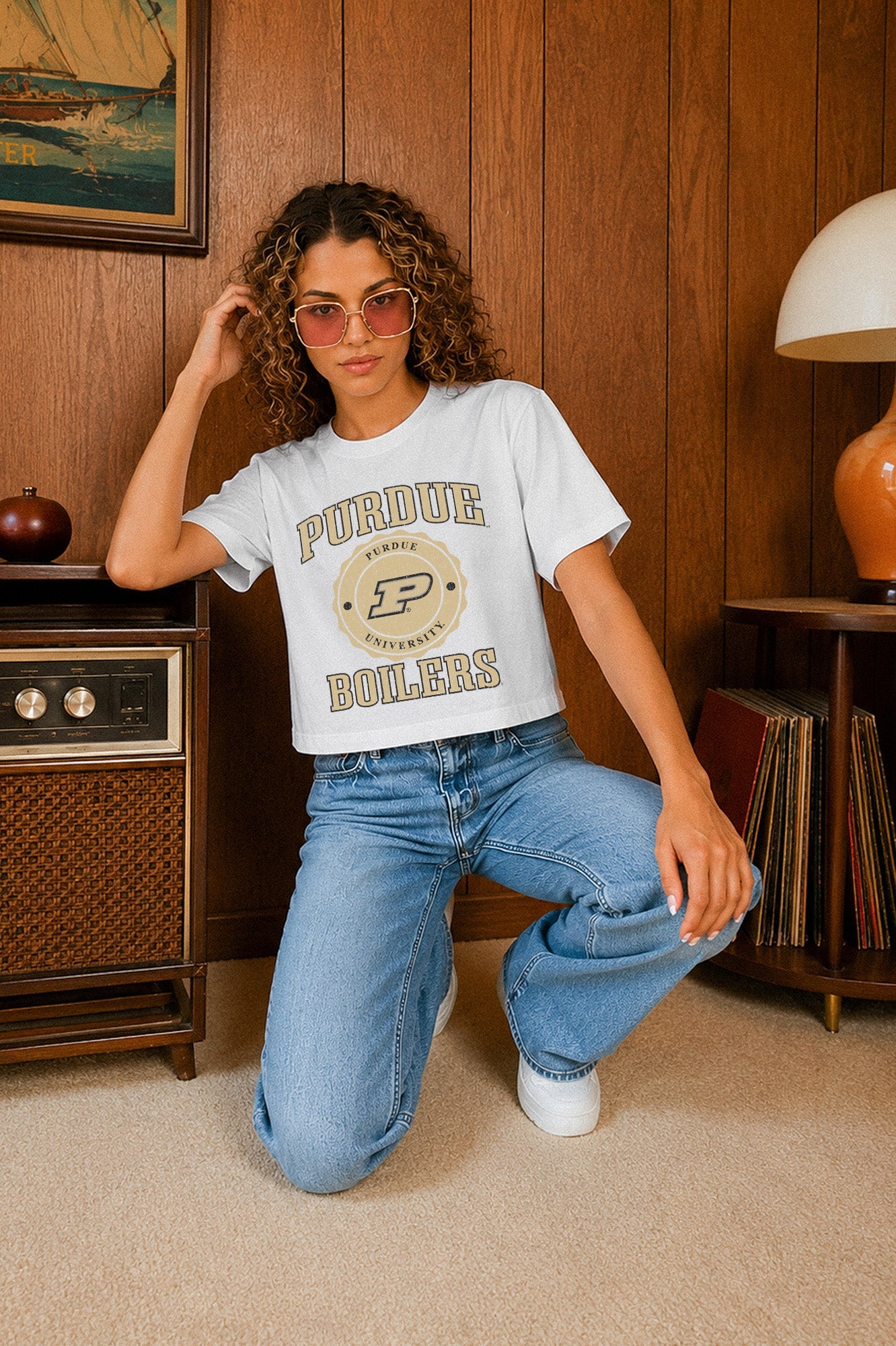 PURDUE BOILERMAKERS RETRO PLAY BOXY FIT CROPPED TEE