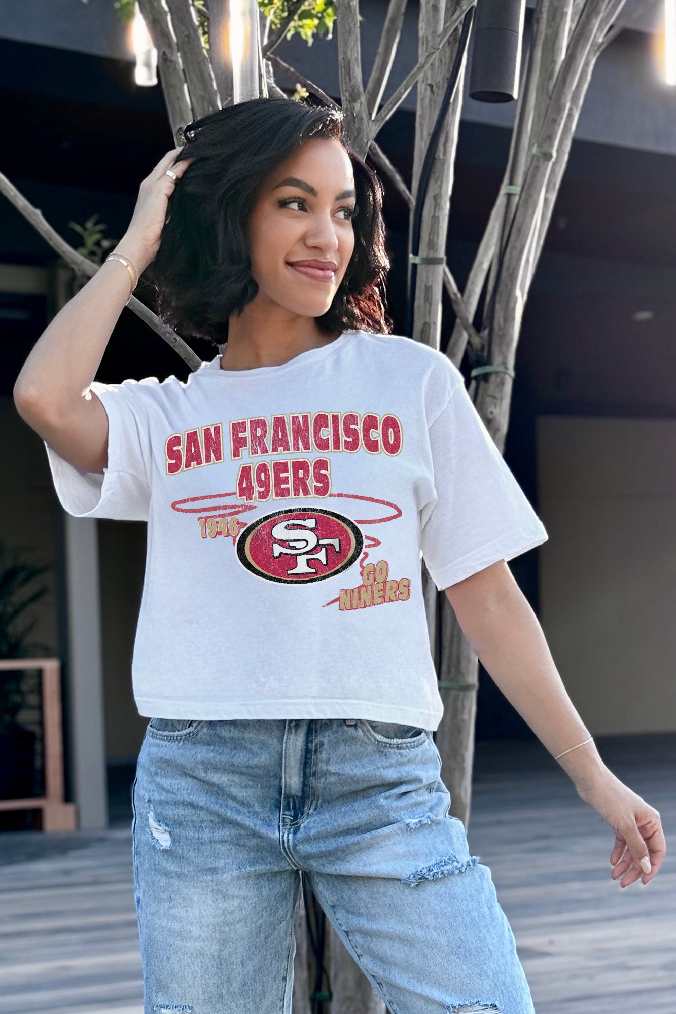 Women's San Francisco 49Ers Gameday Goals Boxy-Fit Crop Tee