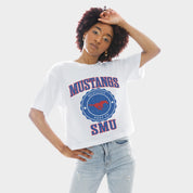 SMU MUSTANGS RETRO PLAY BOXY FIT CROPPED TEE