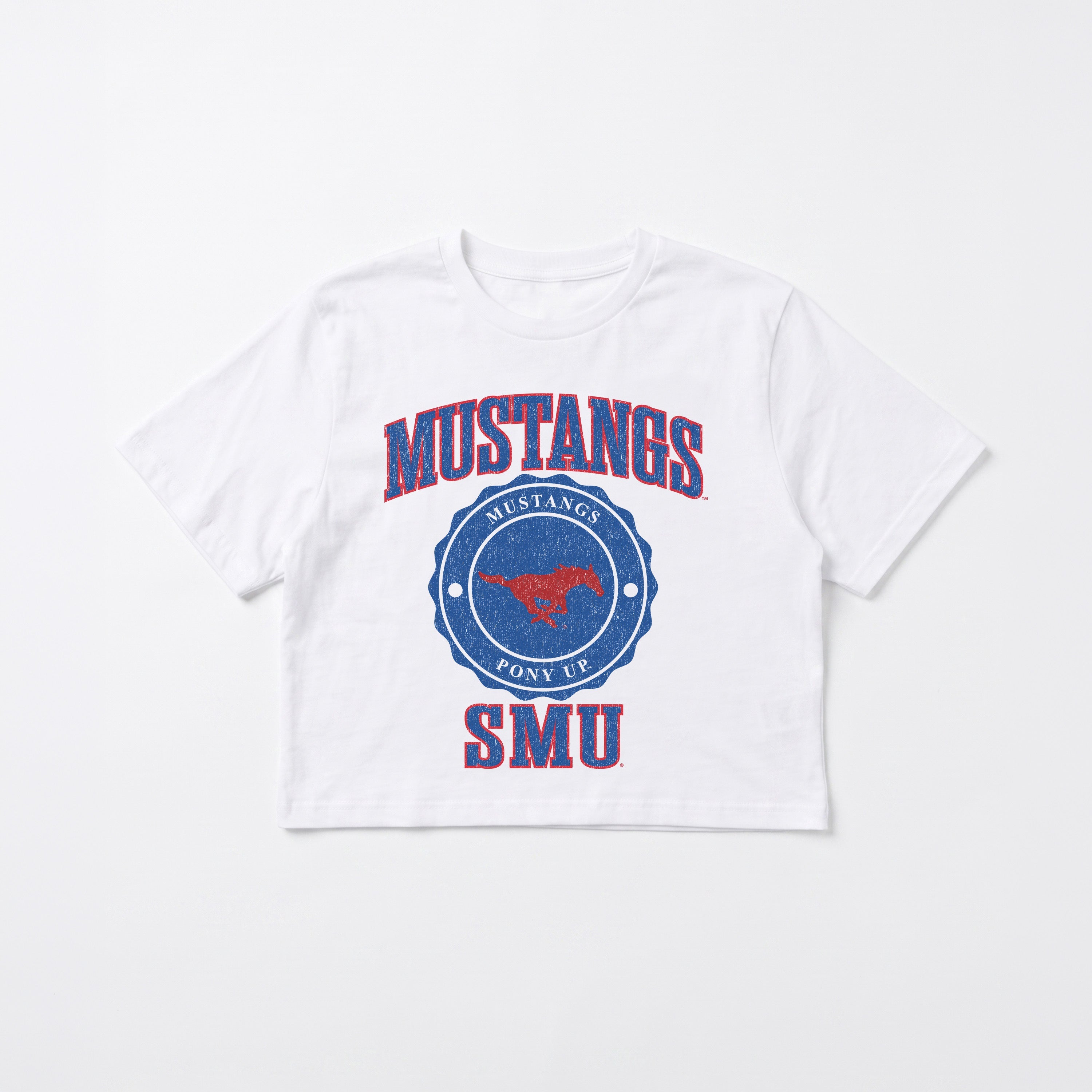 SMU MUSTANGS RETRO PLAY BOXY FIT CROPPED TEE