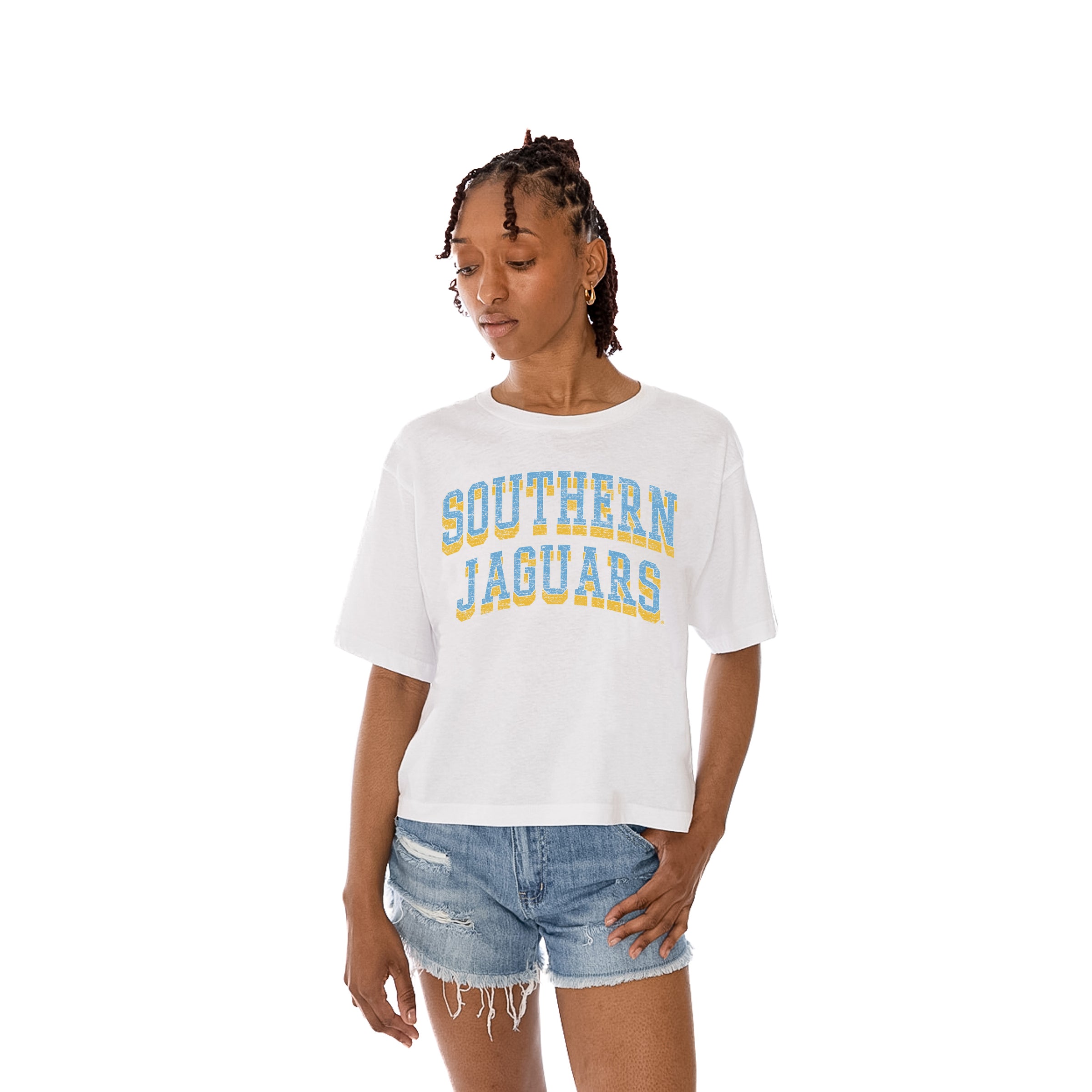 SOUTHERN JAGUARS Claim To Fame Boxy-Fit Crop Tee