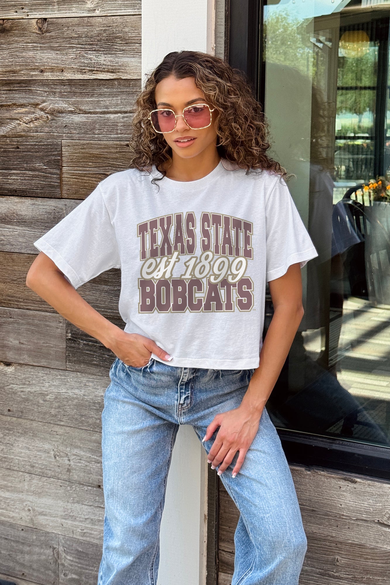TEXAS STATE BOBCATS DEEP ROOTS BOXY FIT WOMEN'S CROPPED TEE